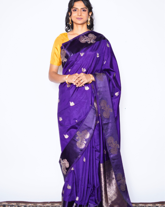 Purple Zari Saree with Peacock Motifs