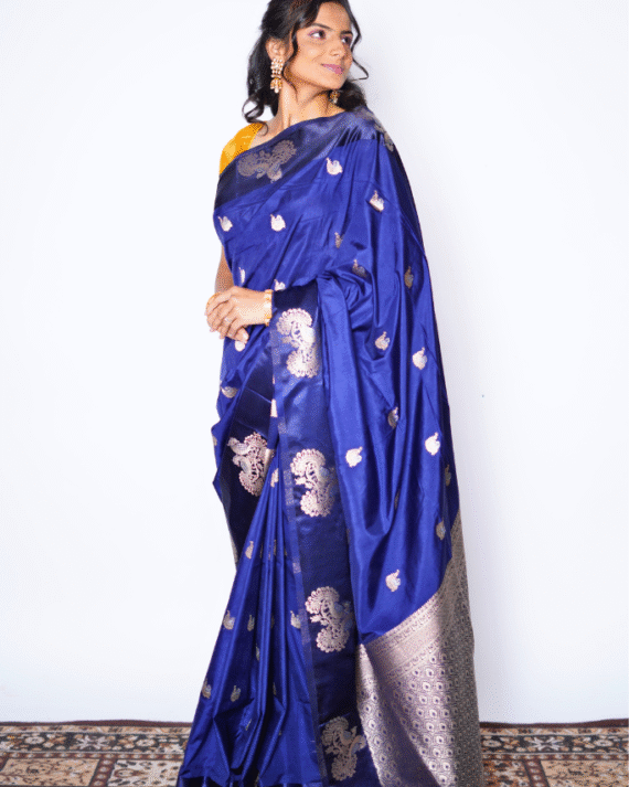 Royal blue Silk Saree with gold zari work