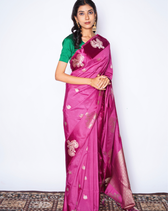 Mauve Pink Silk Saree With Rose Gold Zari