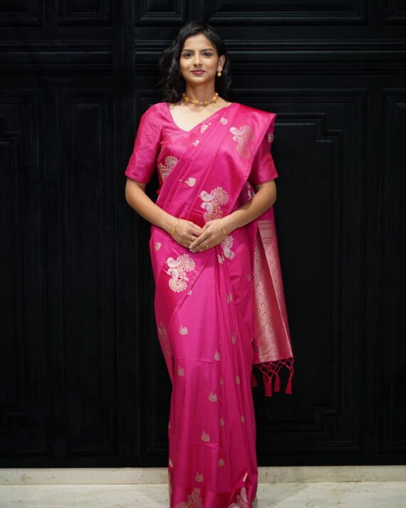 PINK SILK SAREE WITH GOLD ZARI