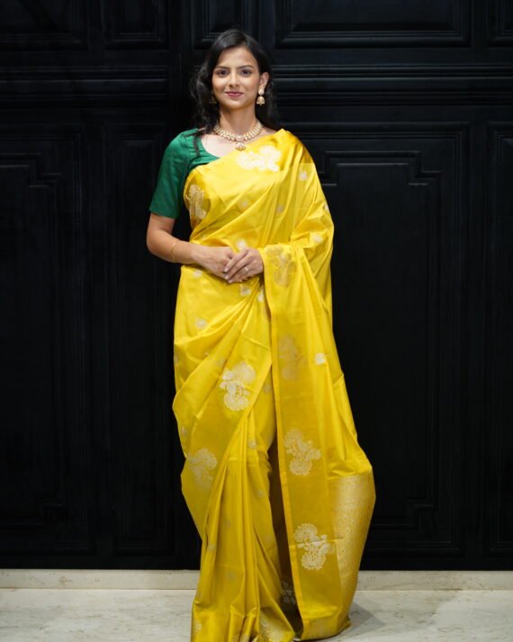 Sunshine Yellow Silk Saree With Gold Zari