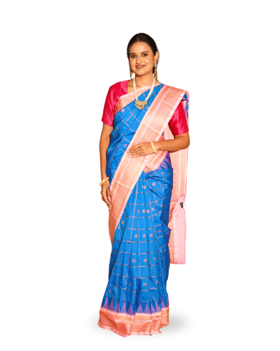 Blue Paithani Saree With Temple Border
