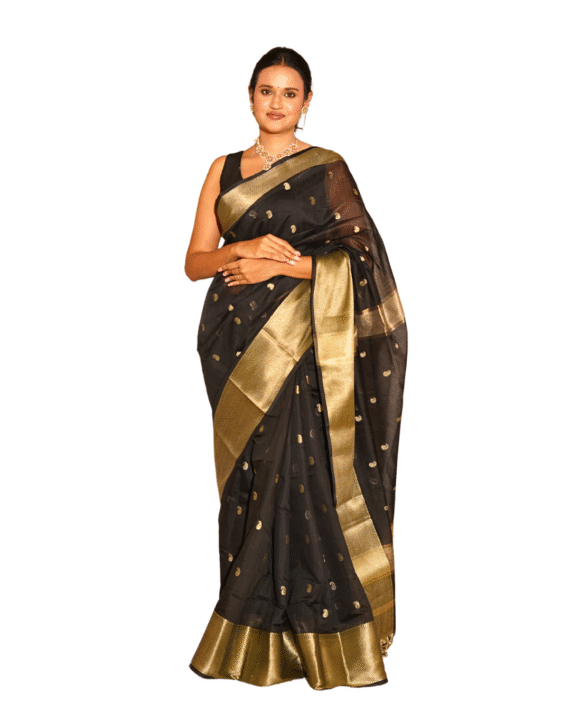 Black Maheshwari Silk Saree with Zari Border
