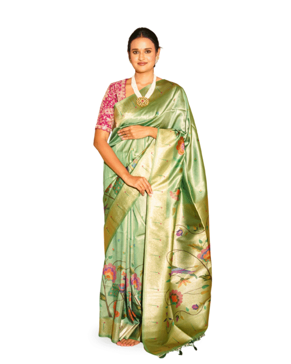 Mint Green Soft Silk Floral Saree