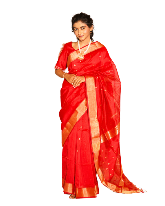 Crimson Red Soft Silk Saree with Zari Border