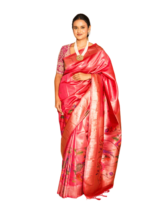 Rose PinkSoft Silk Floral Saree