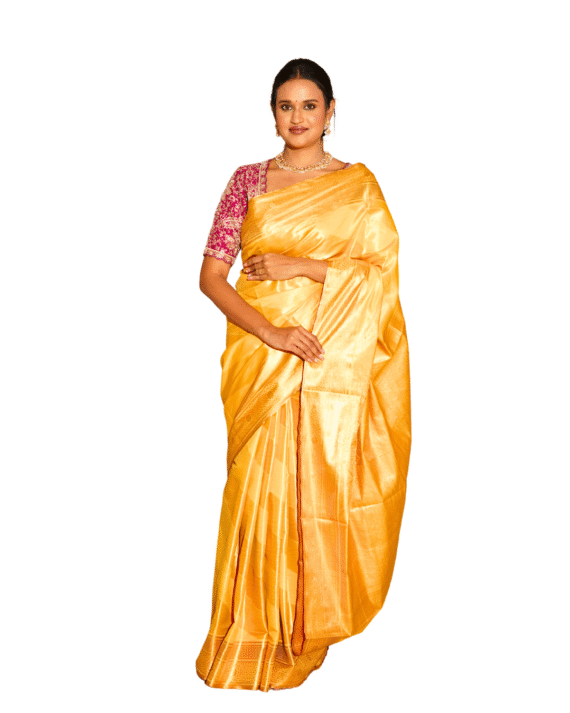 Mustard Yellow Soft Silk Saree with Elegant Zari Border