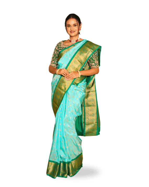 Elegant Chintamani & Olive Green Border Kanjivaram Silk Saree