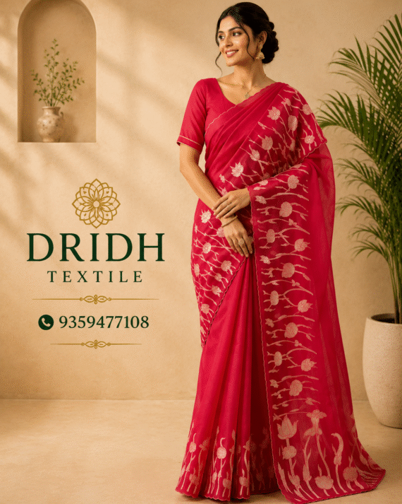 BRIGHT RED SUPERNET SAREE