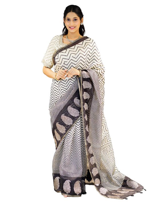 BLACK- WHITE COTTON SAREE