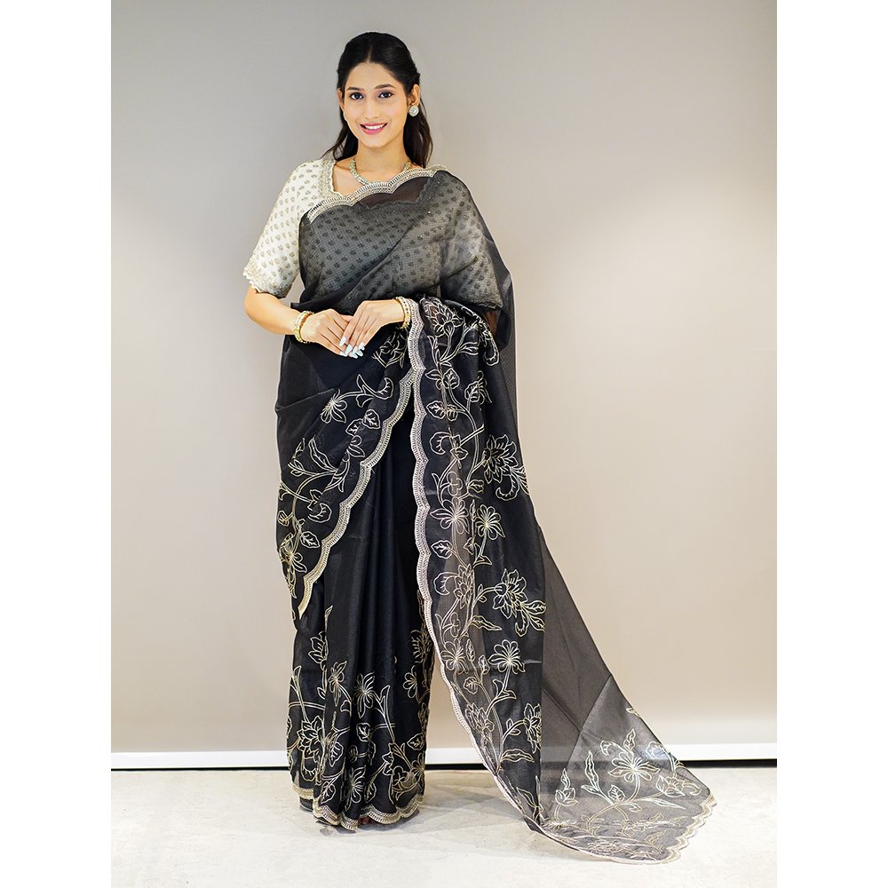 BLACK SUPERNET SAREE