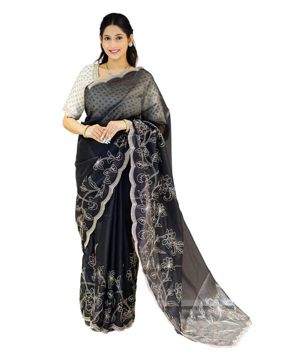 BLACK SUPERNET SAREE