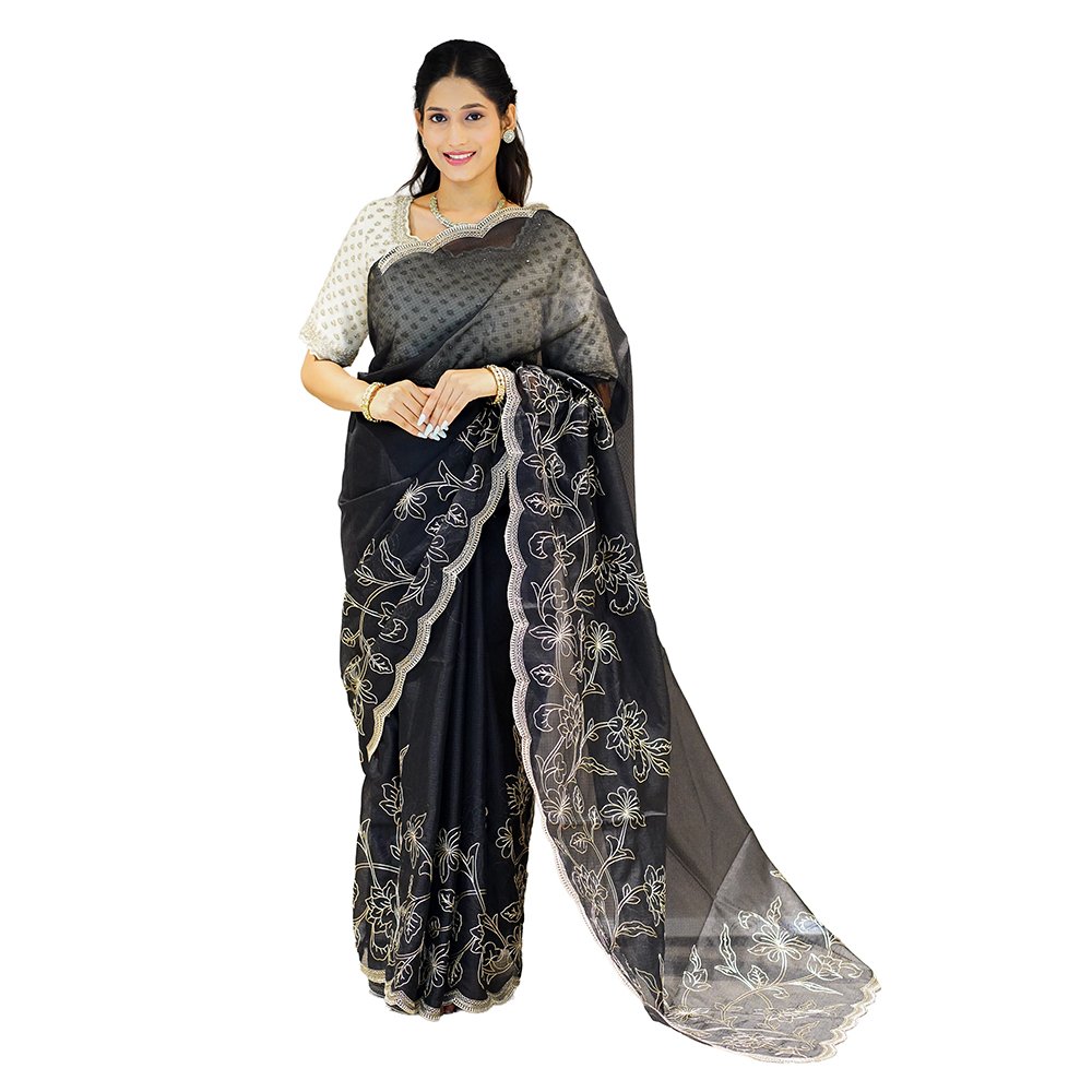 BLACK SUPERNET SAREE