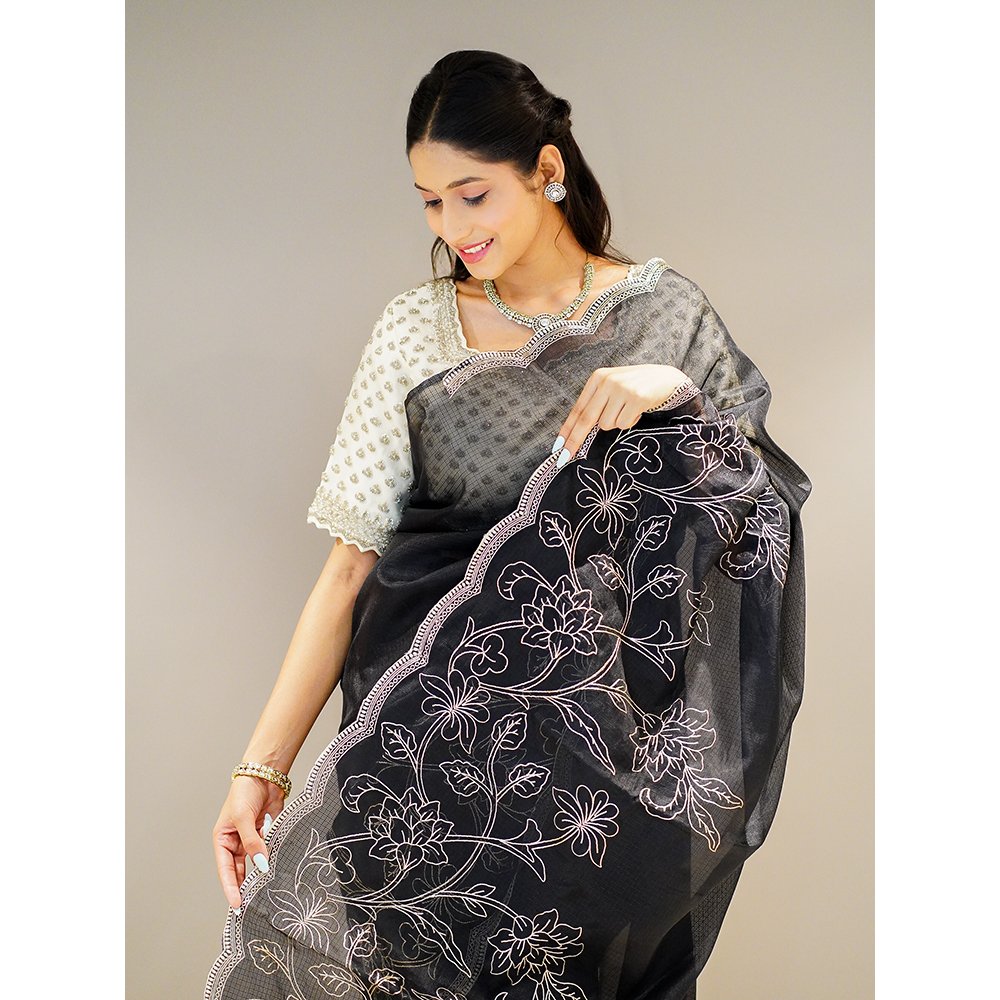 BLACK SUPERNET SAREE