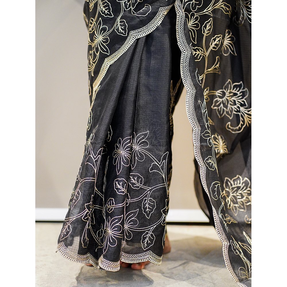 BLACK SUPERNET SAREE