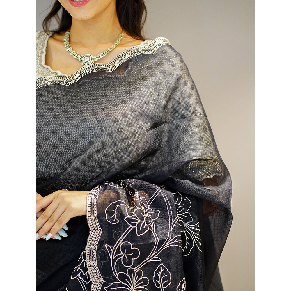 BLACK SUPERNET SAREE