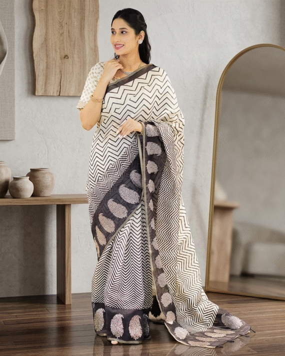 BLACK- WHITE COTTON SAREE