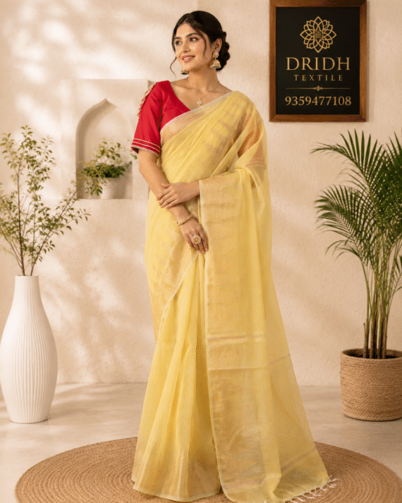 Butter yellow cotton saree