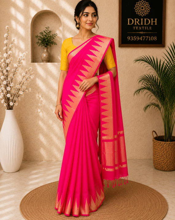 Hot pink cotton saree
