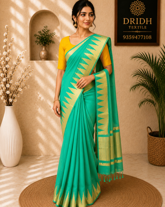 Rama green cotton saree