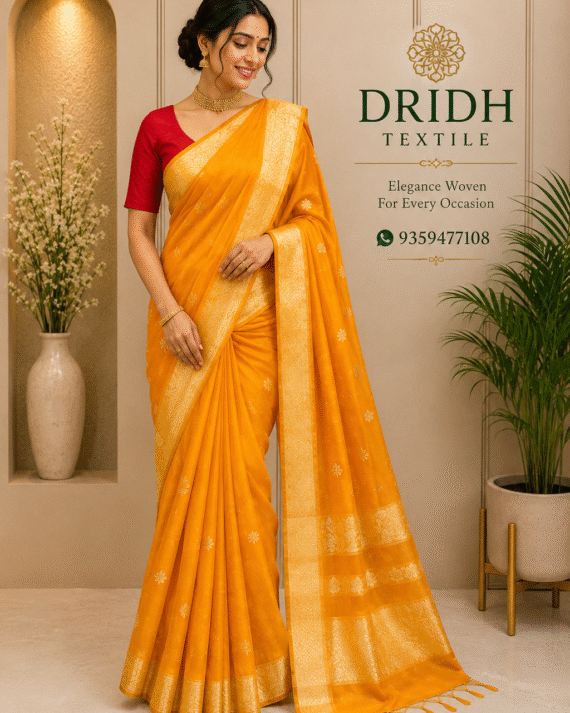 MUSTARD YELLOW COTTON SILK SAREE