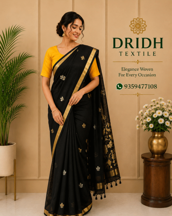 BLACK  COTTON JAMDANI SAREE