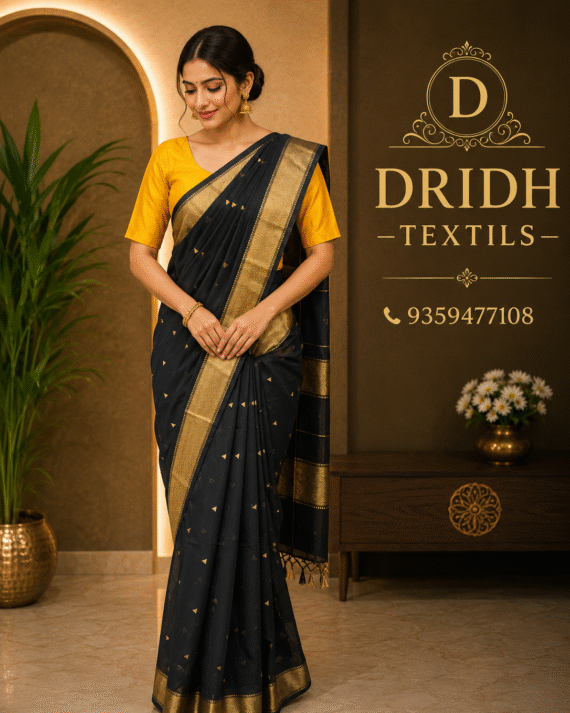 BLACK MAHESHWARI COTTON SAREE