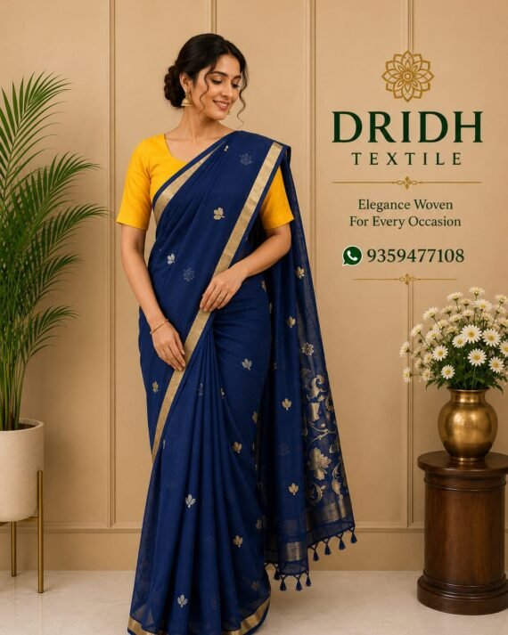 NAVY BLUE COTTON JAMDANI SAREE