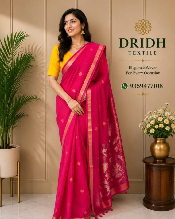 HOT PINK COTTON JAMDANI SAREE
