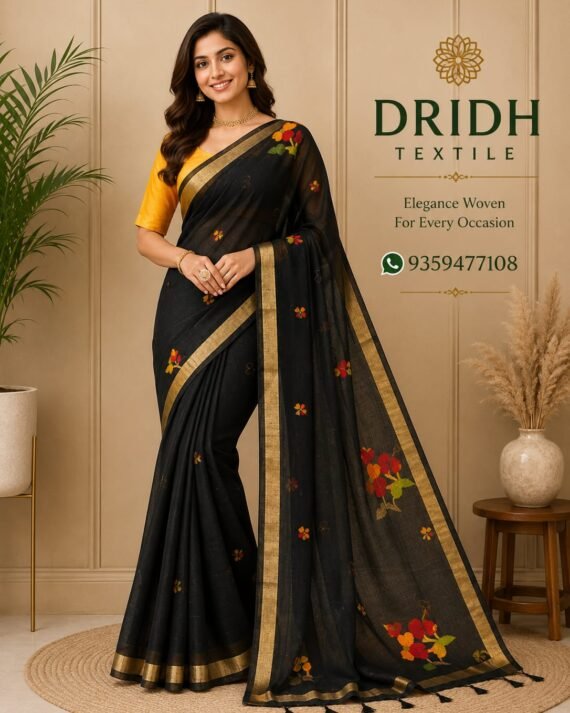 Classic Black Jamdani Cotton Saree