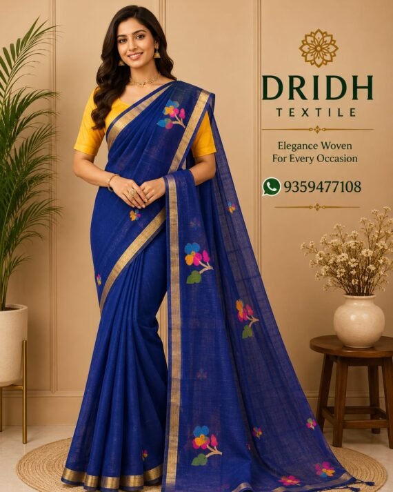 Royal Blue Jamdani Cotton Saree