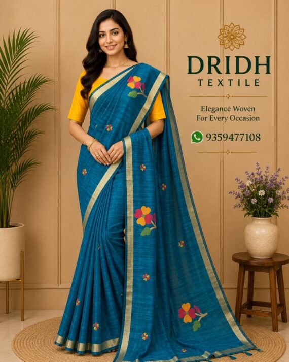 Teal Blue Jamdani Cotton Saree